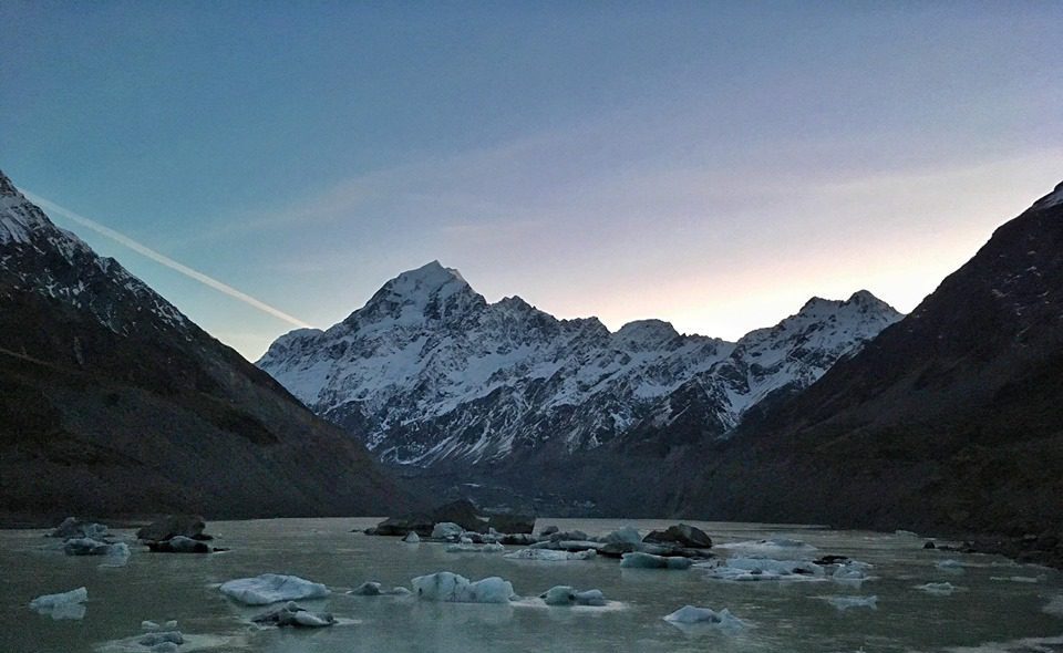 At the end of Hooker Valley Track, Mt Cook, New Zealand