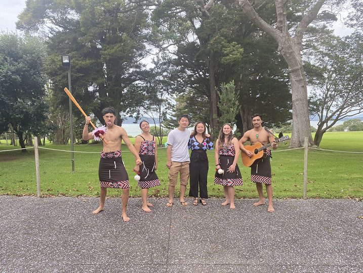 With the Cultural performers at Waitangi Treaty Ground
