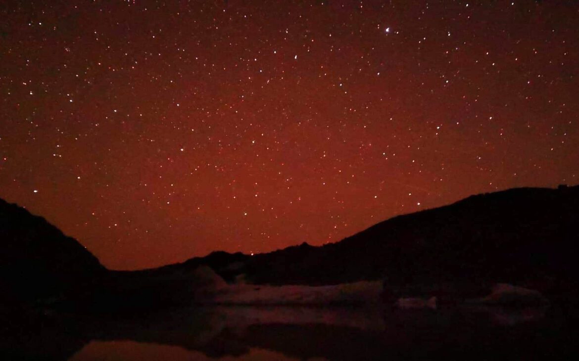 Night sky above Tasman Glacial lake