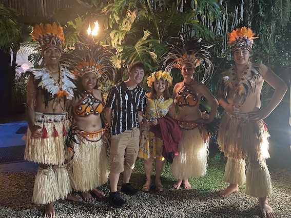 With the dancers at Island Night in Rarotonga