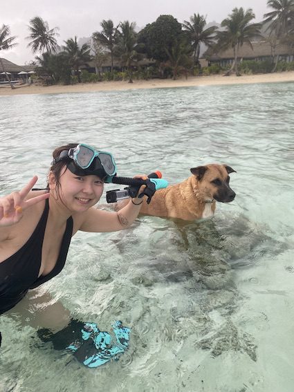 Snorkeling with a dog in Rarotonga